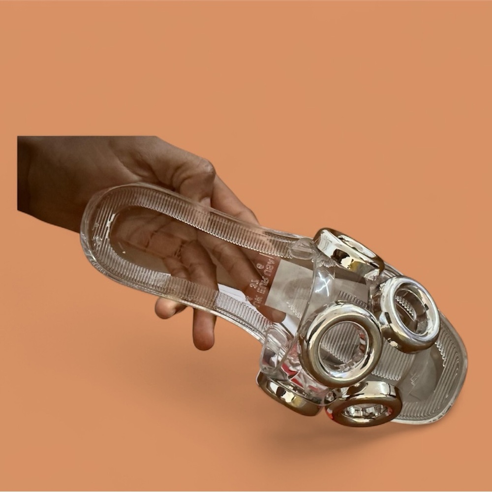 Clear Slide Sandals with Silver Accents